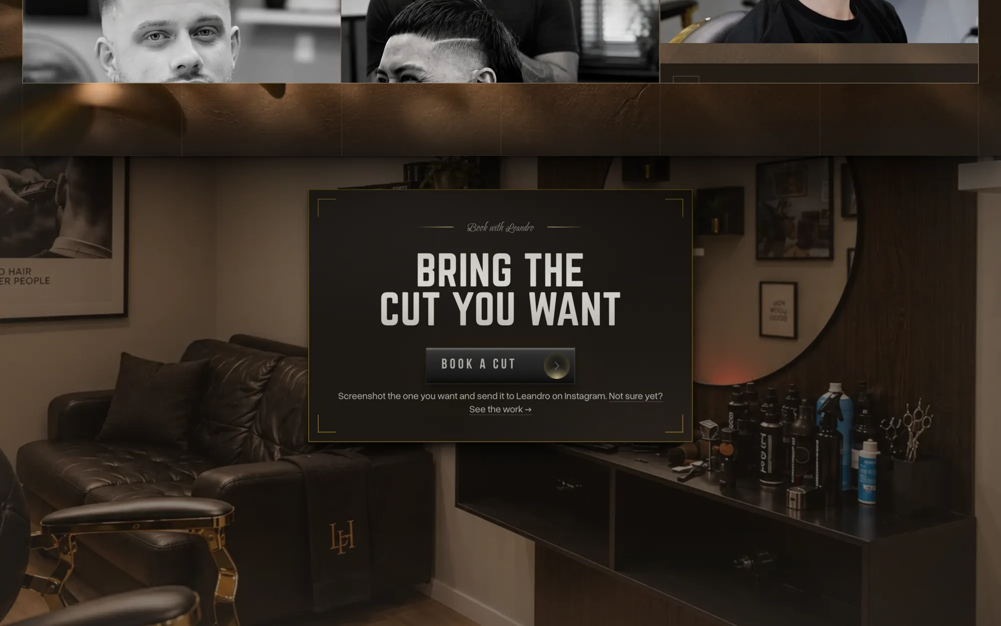 LH Barbershop’s “Bring the cut you want” card with its Book a cut button