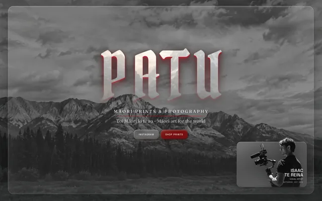 Patu Photography home page on desktop