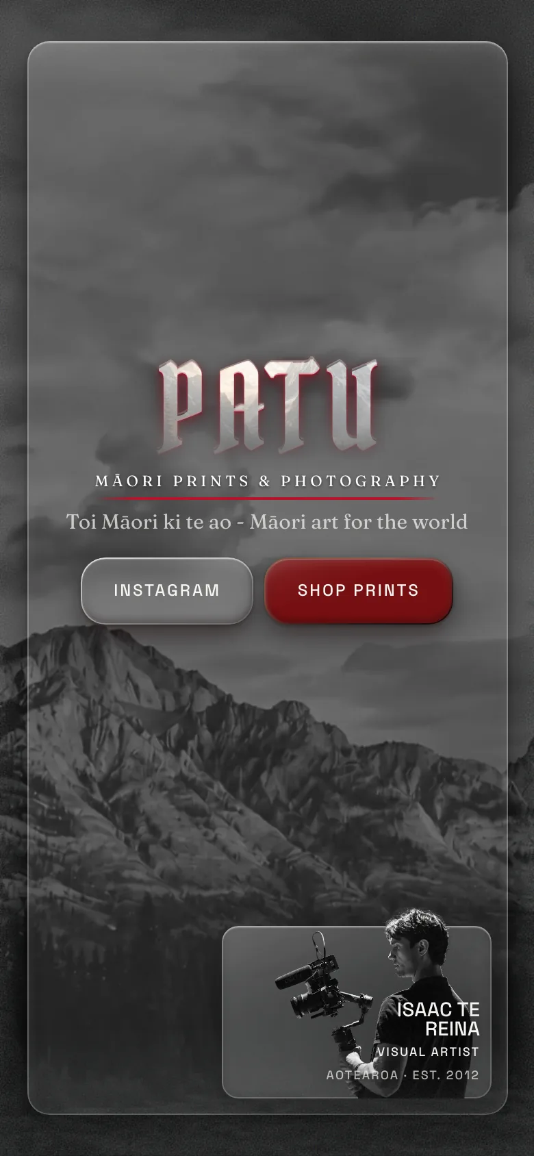 Patu Photography home page on a phone