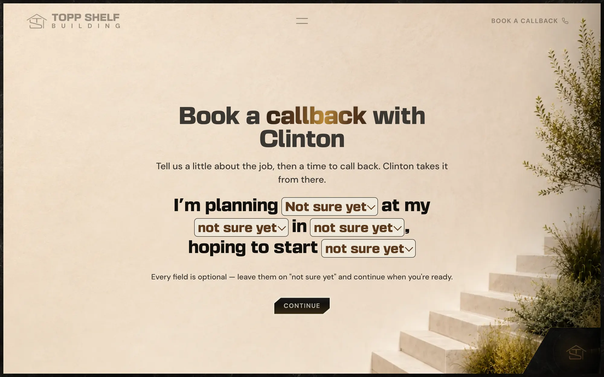 Book a callback with Clinton: a sentence to complete, with every field optional